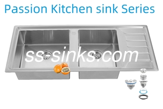 12050 Кухонная раковина ручной работы из нержавеющей стали с двумя чашами и сушилкой