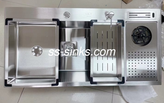 Функциональный ручной Double Sink sus304 с моющим стаканом с корзиной сточной чаши