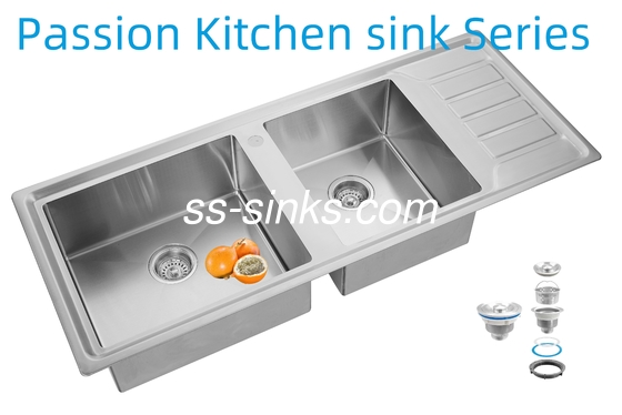 12050 Кухонная раковина ручной работы из нержавеющей стали с двумя чашами и сушилкой